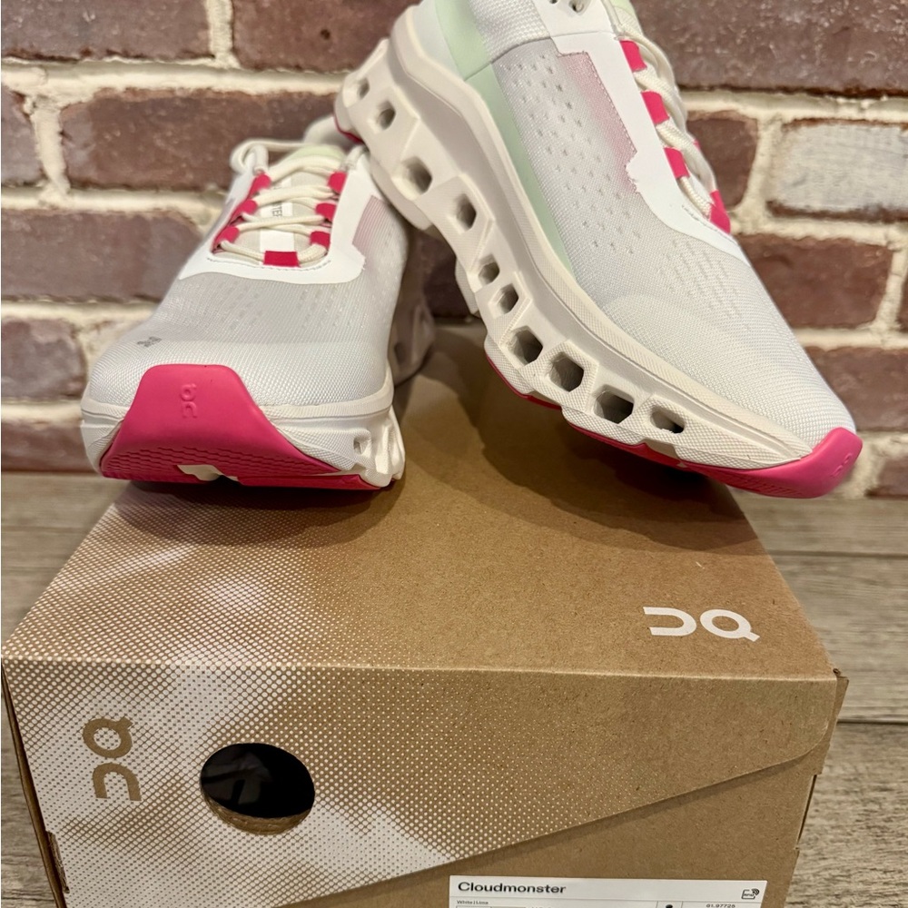 On Running Women's Cloudmonster Shoes - White and Pink